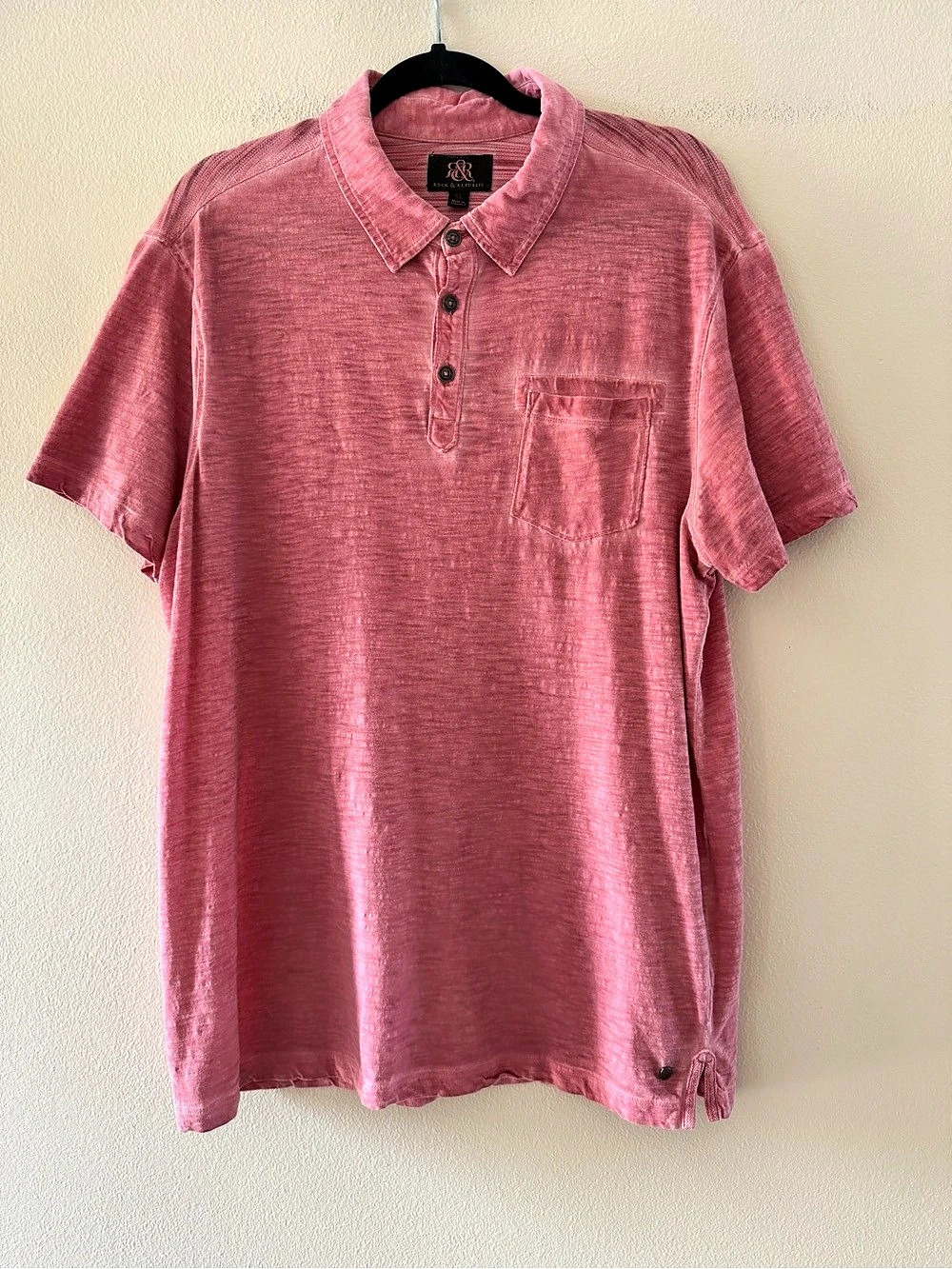 Rock & Republic Short Sleeve Slub Polo Shirt with Pocket Pink XL